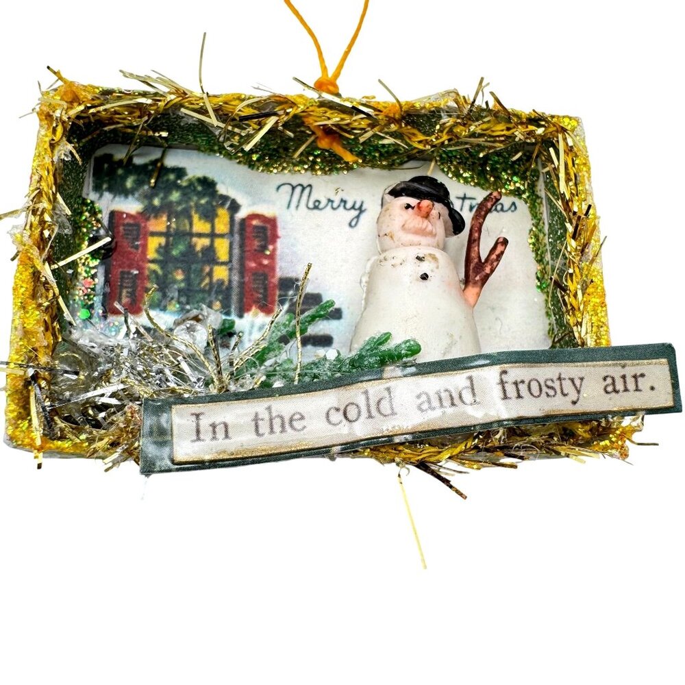 Handmade Winter Wonderland Snowman Matchbox Ornament Christmas 2 1/8" x 1 3/8"